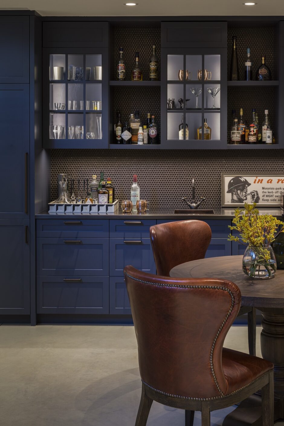 Bar Design Blue Cabinetry Round Table